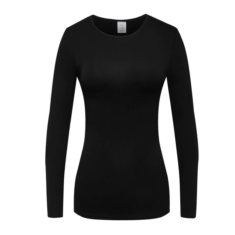 OThread & Co. Women's Long Sleeve T-Shirt Comfy Underscrub Tee Basic Stretch Layer (Small, Black) - Image 1